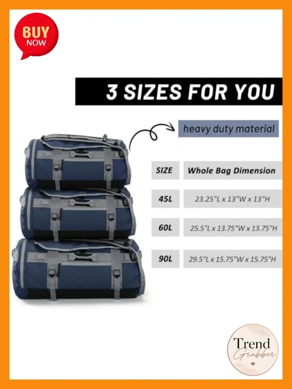 Large Convertible Duffle Bag Backpack 45L 60L 90L Water Resistant Travel Gym
